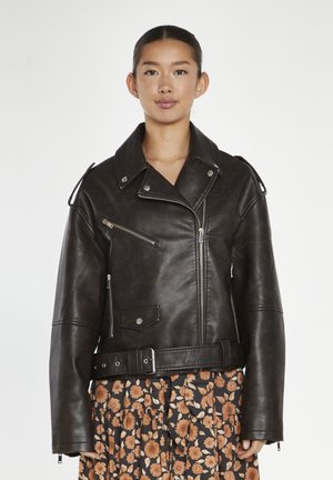 BIKER - Imiteret læderjakke - dark brown