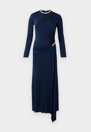 CRYSTAL EMBROIDERY NECK & WAIST DETAIL MIDI DRESS - Koktajl obleka/za zabavo - navy/silver coloured