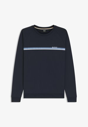 Laivastonsininen pusero raglan-hihoilla, sinisellä vaakaraidalla ja "BOSS"-logolla. Pehmeästä kankaasta valmistettu, jossa pyöreä pääntie ja joustinneuloshelma.