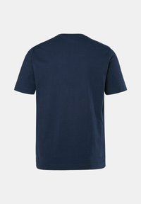 Marineblauw katoenen t-shirt met een ronde halslijn en korte mouwen, met een effen ontwerp en een licht uitgeruste pasvorm.