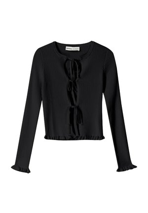 Bershka TIED WITH RUFFLES - Vesta na kopčanje - black
