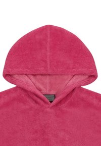 Kapuzensweatshirt in Pink aus weichem, strukturiertem Stoff. Mit einer dreieckigen Kapuze und einem Etikett in der Nähe des Ausschnitts.