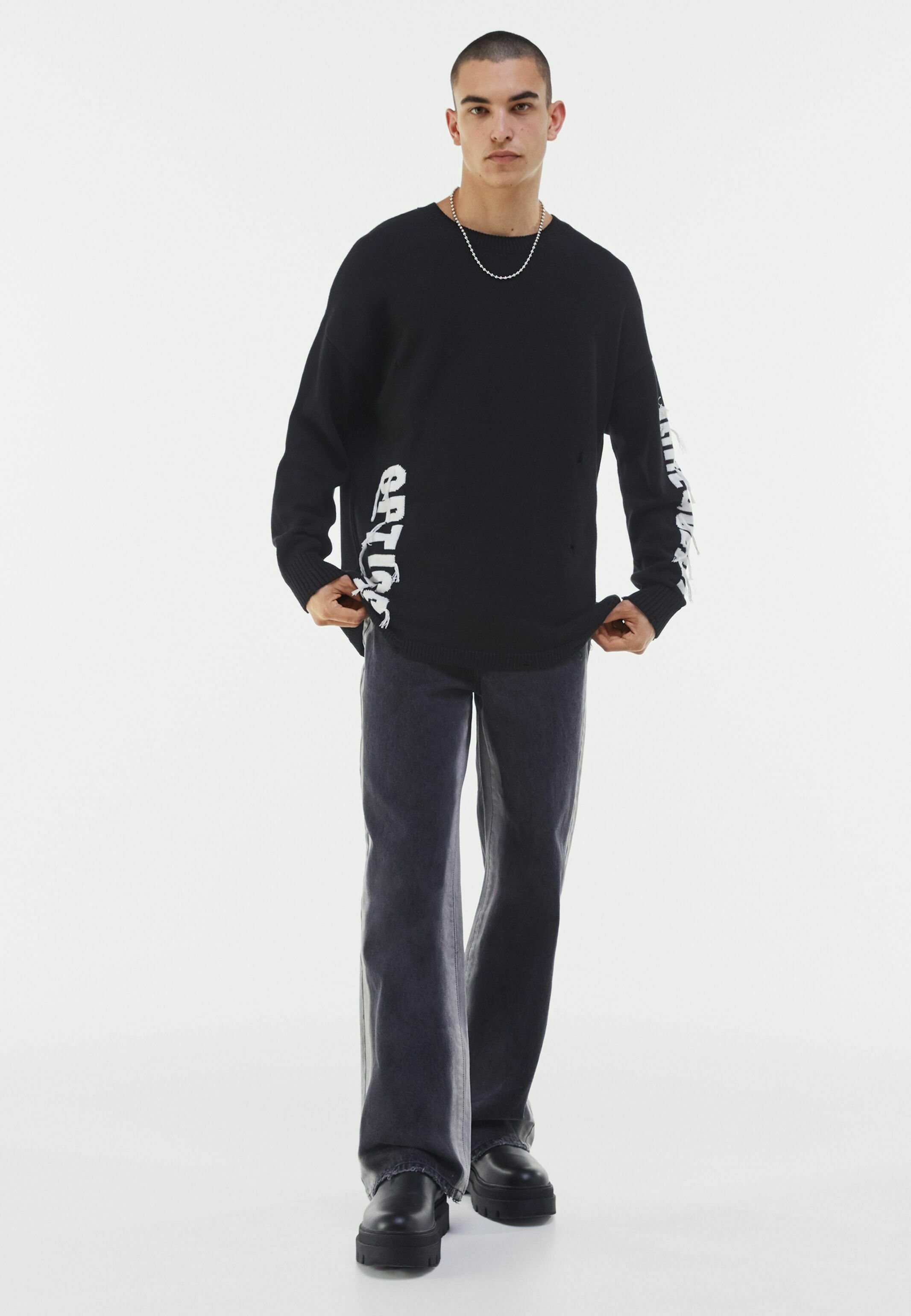 Bershka MIT INTARSIEN-MUSTER UND RISSEN - Felpa - black/nero - Zalando.it