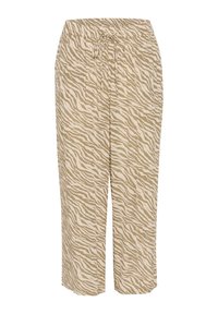 Pantalons larges à imprimé zèbre beige et blanc avec une taille élastique et un cordon à nouer sur le devant.
