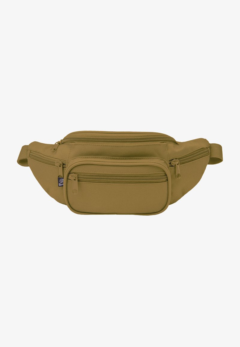 Fanny pack izrađen od teksturiranog materijala, u khaki boji, sadrži dvije prednje džepove na zatvaranje, te podesivu traku za sigurno prianjanje.