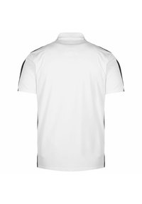 Witte poloshirt met een drieknopenkraag, voorzien van zwarte zijpanelen en korte mouwen. Gemaakt van een gladde, lichte stof.