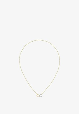 Goudkleurige ketting met een oneindigheidssymbool met een zilverkleurig accent, delicaat ontwerp en geëtste schakels.