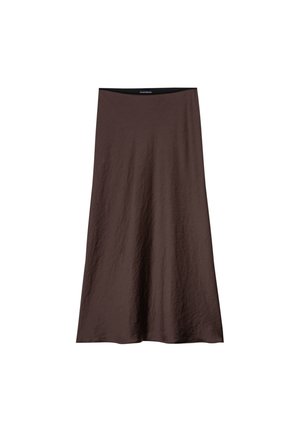 Brauner, knöchellanger Rock aus leichtem Stoff; mit einem glatten Bund und einem fließenden Design aus weicher Textur.