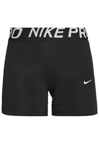 Shorts da compressione neri Nike Pro con lo swoosh bianco di Nike sulla gamba e una cintura ampia con il testo "NIKE PRO" in bianco.