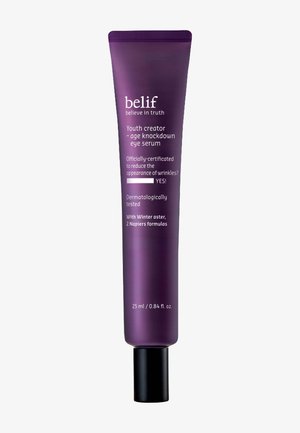 Tube violet de sérum pour les yeux belif Youth Creator pour la réduction des rides, testé dermatologiquement, 25 ml, avec les formules Winter aster et Napiers.