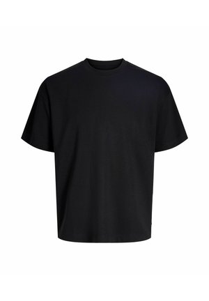 T-shirt noir à manches courtes en coton, doté d'un col rond et d'une coupe décontractée. Texture lisse sans motifs ni accents visibles.