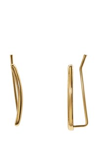 Orecchini in tonalità oro con un design elegante e curvo. Le sottili aste si assottigliano nella parte superiore e inferiore, offrendo un'estetica minimalista.