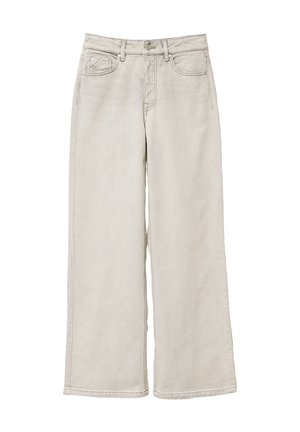 Jeans z szerokimi nogawkami wykonane z jasnoszarego denimu bawełnianego. Posiadają wysoki stan, kieszenie z przodu i surowy brzeg na kostkach. Klasyczny design z pięcioma kieszeniami.