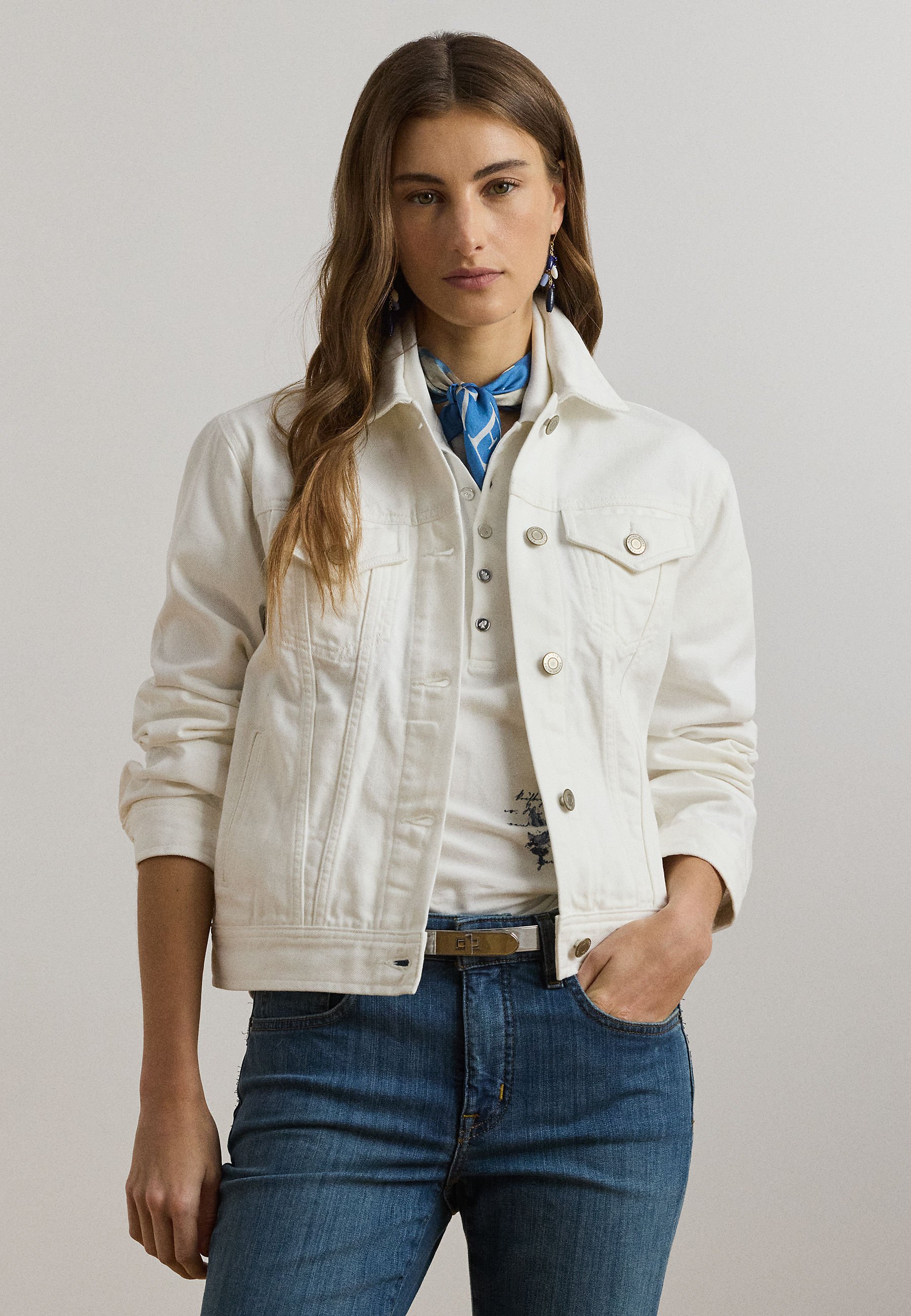 ジャケット・アウター RALPH LAUREN White Denim Large patch Lauren Ralph Lauren DENIM TRUCKER JACKET - Denim jacket - white