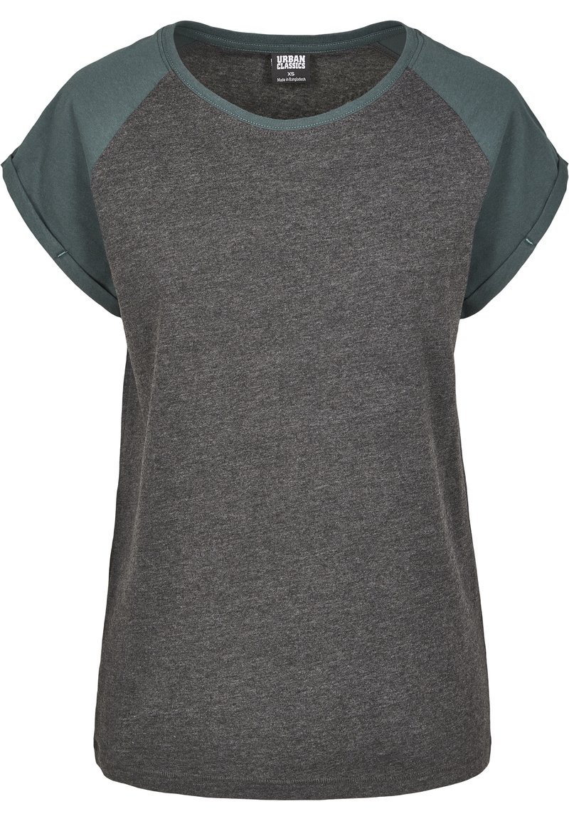 Damen T-Shirts | Urban Classics CONTRAST RAGLAN T-Shirt print charcoal/bottlegreen/dunkelgrau - OF07350 Damen T-Shirts | Urban Classics CONTRAST RAGLAN T-Shirt print charcoal/bottlegreen/dunkelgrau - OF07350