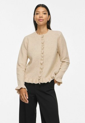 VILA, KNITTED CARDIGAN VIJACIA FRILL - Gilet - super light natural mel