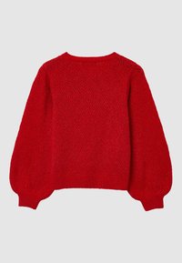 Maglione rosso a maniche lunghe lavorato a maglia con texture a motivo romboidale, maniche a palloncino e polsini e orlo a coste.