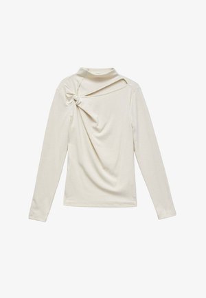 Langärmliges Oberteil in Creme, mit einem strukturierten Twist-Detail an der Schulter und einem weichen, dehnbaren Stoff für hohen Tragekomfort.