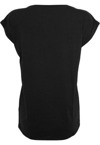 Schwarzes Kurzarm-T-Shirt aus weichem Baumwollstoff, mit lockerer Passform, Rundhalsausschnitt und glatter Textur. Keine sichtbaren Muster oder Akzente.