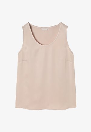 Jasnoróżowa top bez rękawów wykonany z gładkiego materiału. Posiada okrągły dekolt oraz minimalistyczny design z subtelnymi detalami na bocznych szwach.