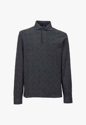 Polo tričko s dlouhým rukávem v tmavě šedé barvě s kostkovaným vzorem. Měkká tkanina, límeček a bezknoflíková léga.