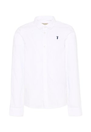 Chemise blanche manches longues avec col et boutons, avec un petit logo brodé foncé sur la poitrine gauche.