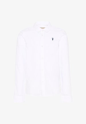 Chemise blanche manches longues avec col et boutons, avec un petit logo brodé foncé sur la poitrine gauche.