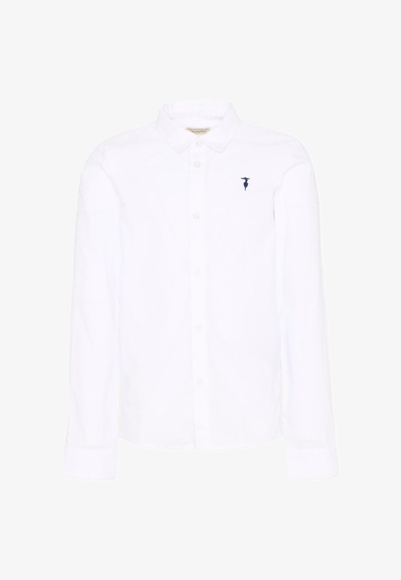 Chemise blanche manches longues avec col et boutons, avec un petit logo brodé foncé sur la poitrine gauche.