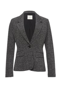 Marynarka w wzór houndstooth w czarno-białym kolorze, z zapięciem na jeden guzik, dwie przednie kieszenie, klapy w kształcie notch, dopasowany krój, teksturowany materiał.