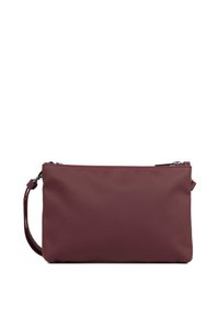 Borsa a pochette zip opaca di colore bordeaux, realizzata in tessuto testurizzato, con una tracolla e un design semplice e minimalista. Nessun logo o motivo visibile.