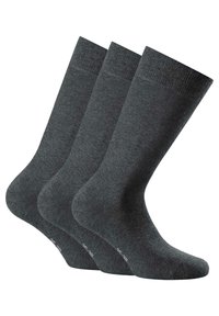 Graue Socken im Dreierpack, mit glatter Textur, gerippten Bündchen und einer Höhe bis zur Mitte der Wade. Das Material bietet Komfort und Langlebigkeit.