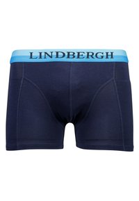 Navyblaue Boxer-Briefs mit einem hellblauen elastischen Bund, der den Text "LINDBERGH" in Schwarz zeigt. Bieten ein eng anliegendes Design mit glatter Textur.