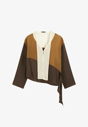 Massimo Dutti, TRICOLOR FLOWING SHIRT - Blouse - dark brown