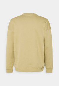 Ljus khaki crewneck sweatshirt med långa ärmar, mjuk yta, ribbade ärmslut och nederkant, samt en avslappnad passform. Inga synliga logotyper eller mönster.