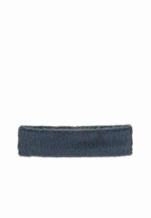 Dark gray soft fuzzy rectangular headband with a plush texture against a white background.