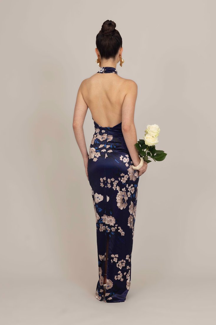 halter silk white dress Alessandra Gold Ring Halter Neck White Maxi Dress M main image 0