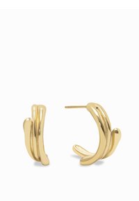 Guldörhängen med en vriden design, som har en slät, blank yta och rundade kanter. Lätta och i en modern form.