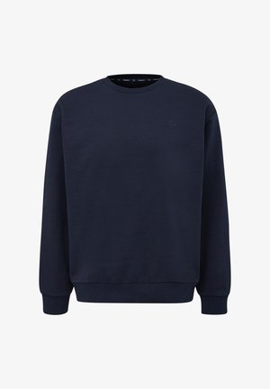 Temno modra jutra iz mehkega materiala, z okroglim izrezi, dolgimi rokavi in ribastim robom. Minimalističen dizajn s subtilnim logotipom.