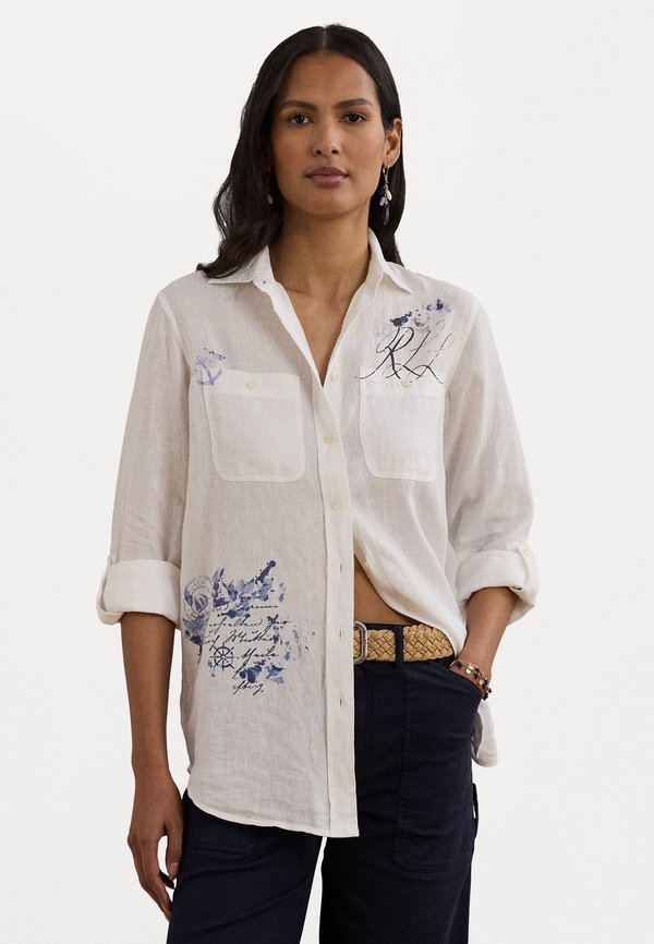 Relaxed Fit Print Roll Tab Sleeve Shirt - Button-down blouse
