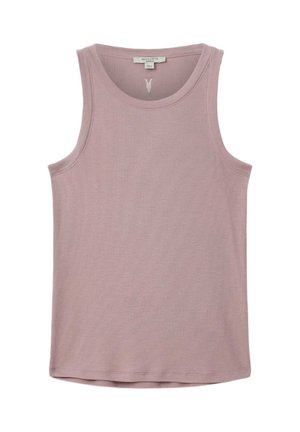 Lichtroze mouwloos tanktopje gemaakt van geribd stof, met een ronde halslijn en een rechte zoom met nette afwerking.