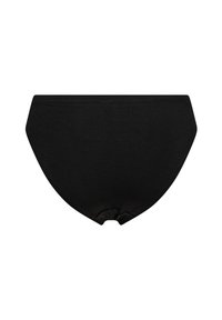 Sort bomuldsunderbukser med en glat tekstur, fuld dækning, bred taljeelastik og ingen synlige sømme eller mønstre. Enkel, klassisk design.