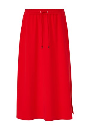 Roter Midirock mit elastischem Bund und verstellbarem Kordelzug, mit seitlichem Schlitz für zusätzlichen Stil und Komfort.