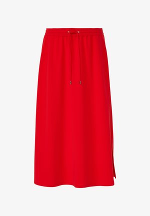 Roter Midirock mit elastischem Bund und verstellbarem Kordelzug, mit seitlichem Schlitz für zusätzlichen Stil und Komfort.