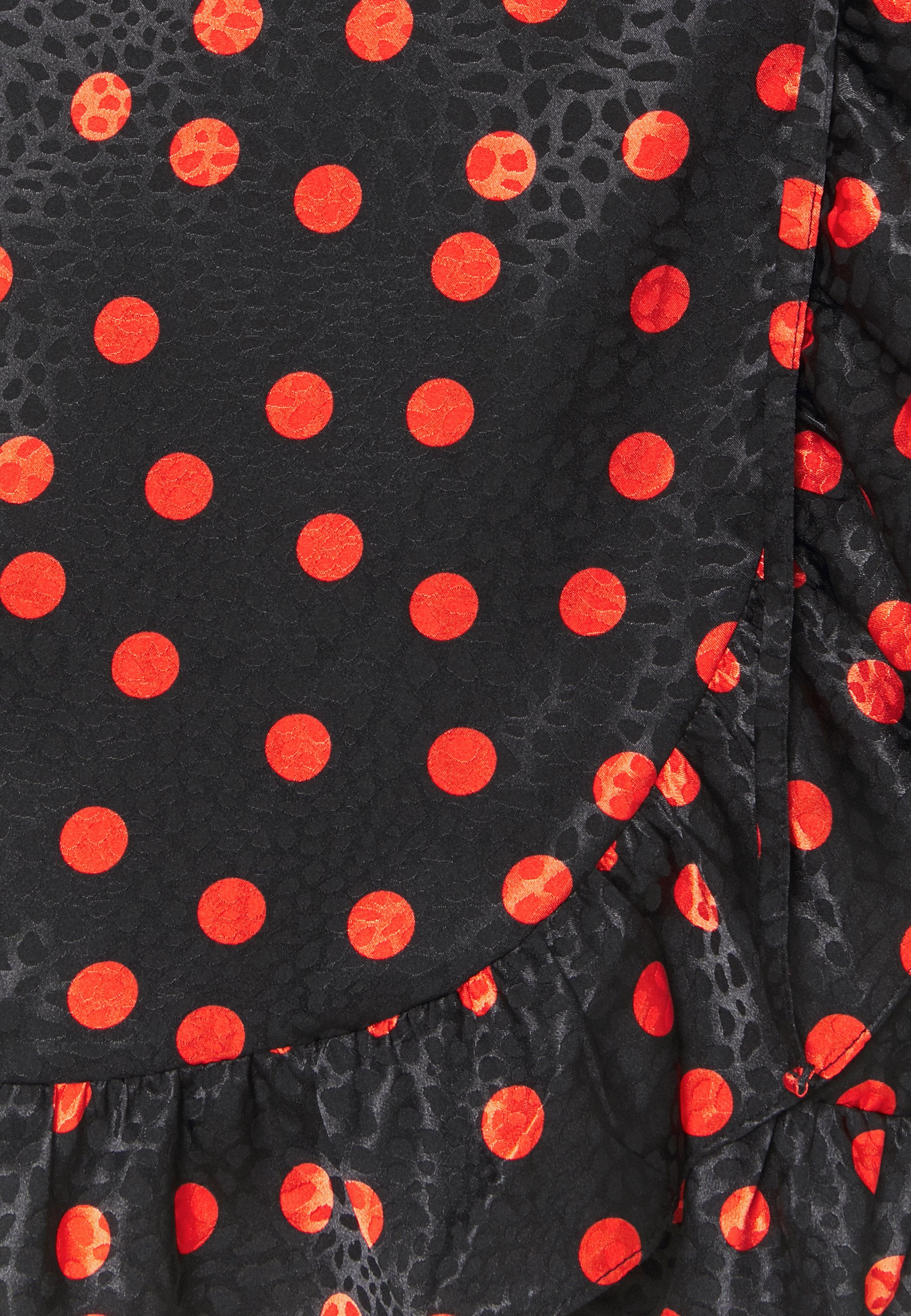 red frill wrap dress