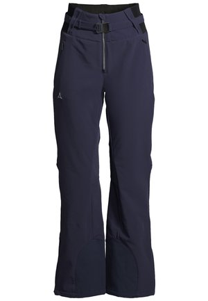 Pantaloni da sci navy realizzati in tessuto resistente all'acqua, dotati di zip anteriore, vita regolabile e ginocchia rinforzate.
