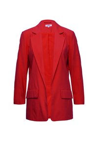 Rode blazer met een gelapt kraag, lange mouwen en twee vo Taschen. Gemaakt van gladde stof, met een enkele knoopsluiting.