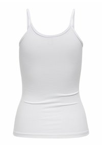 Witte tanktop, mouwloos ontwerp, aansluitende vorm, zachte textuur, gemaakt van rekbaar materiaal, met dunne bandjes en een ronde halslijn.