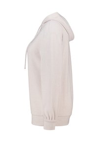 Lichtroze geribde hoodie met een trekkoord, zachte textuur, zijzakken en aangesloten lange mouwen. Ontworpen voor casual gebruik.