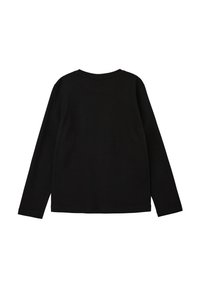 Zwarte longsleeve t-shirt van katoen, met een eenvoudige ronde hals en naadloze schouders, met een gladde textuur en geen zichtbare patronen.