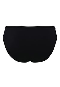 Černé plavky s hladkým povrchem, jednoduchého designu a elastickým pasem, které poskytují příjemné nošení bez ozdob.